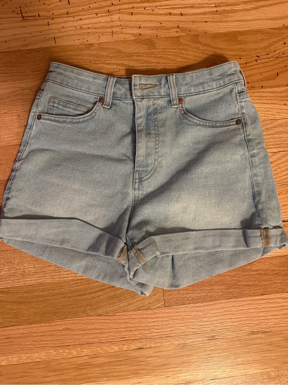 H&M Light Blue High-Rise Rolled Hem Denim Shorts